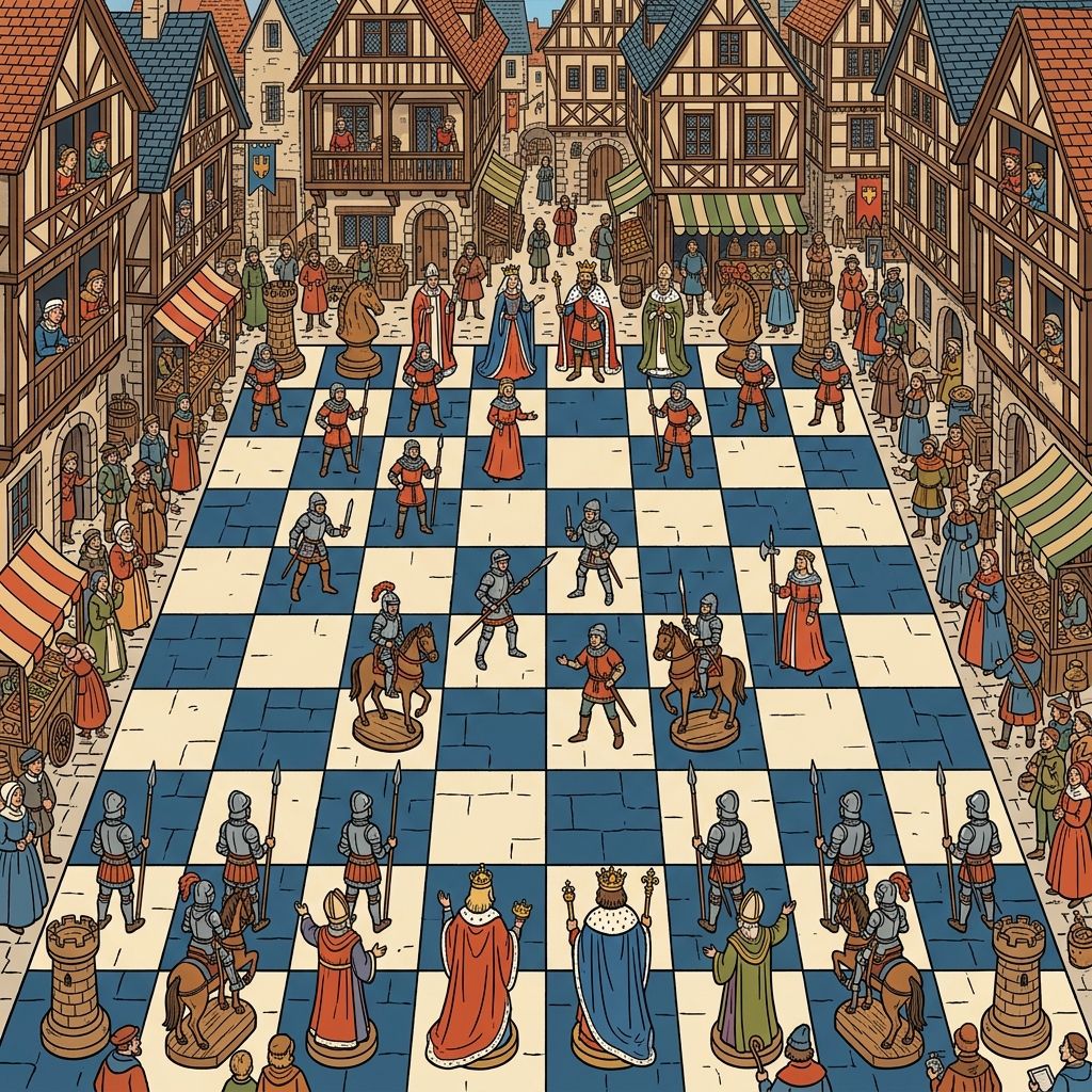 AI mnemonic illustration for the English word "chessboard"