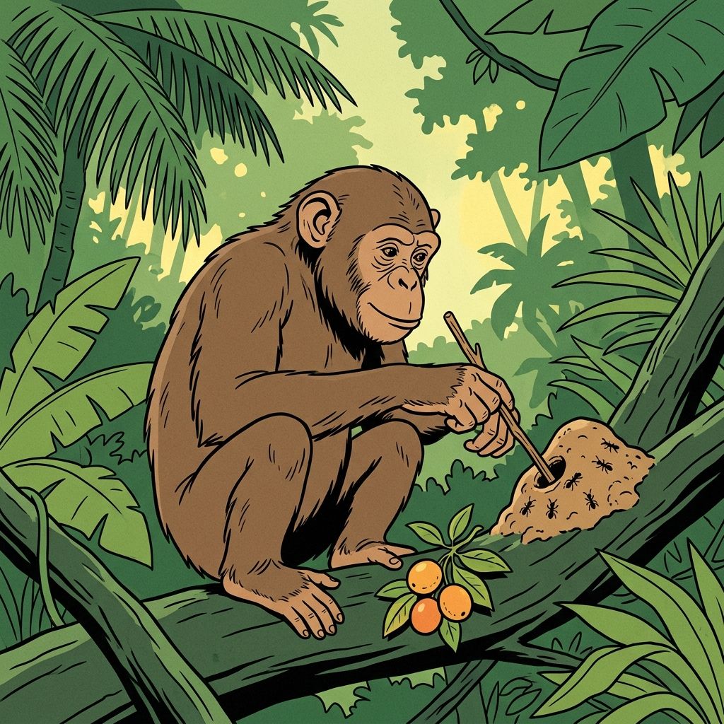 AI mnemonic illustration for the English word "chimpanzee"