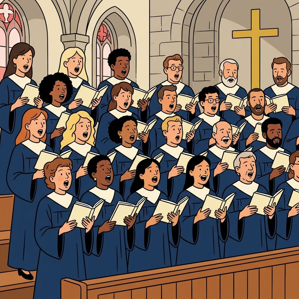 AI mnemonic illustration for the English word "choir"