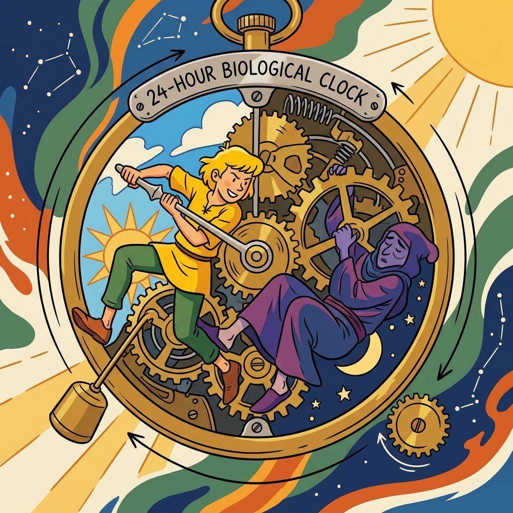 AI mnemonic illustration for the English word "circadian rhythm"