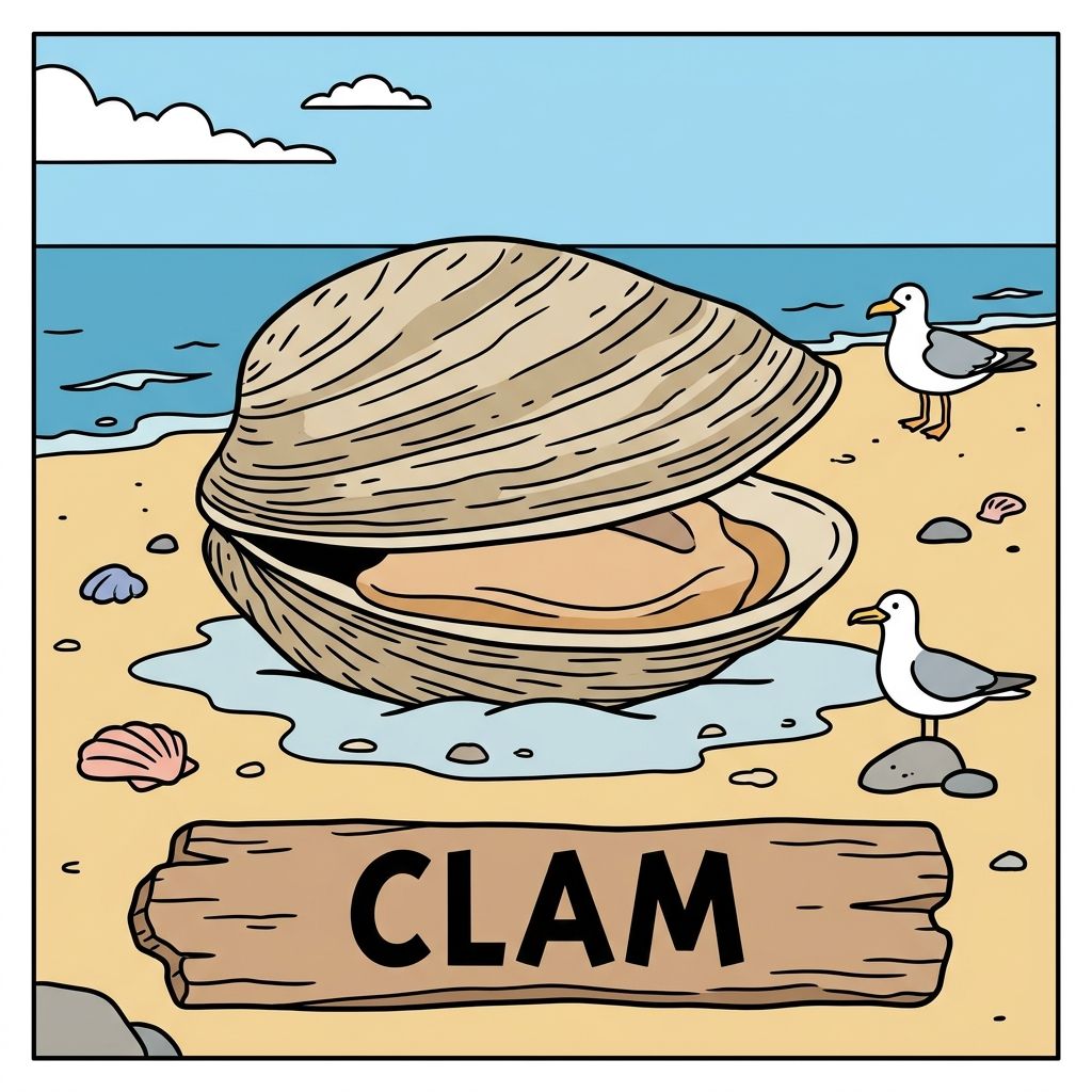AI mnemonic illustration for the English word "clam"