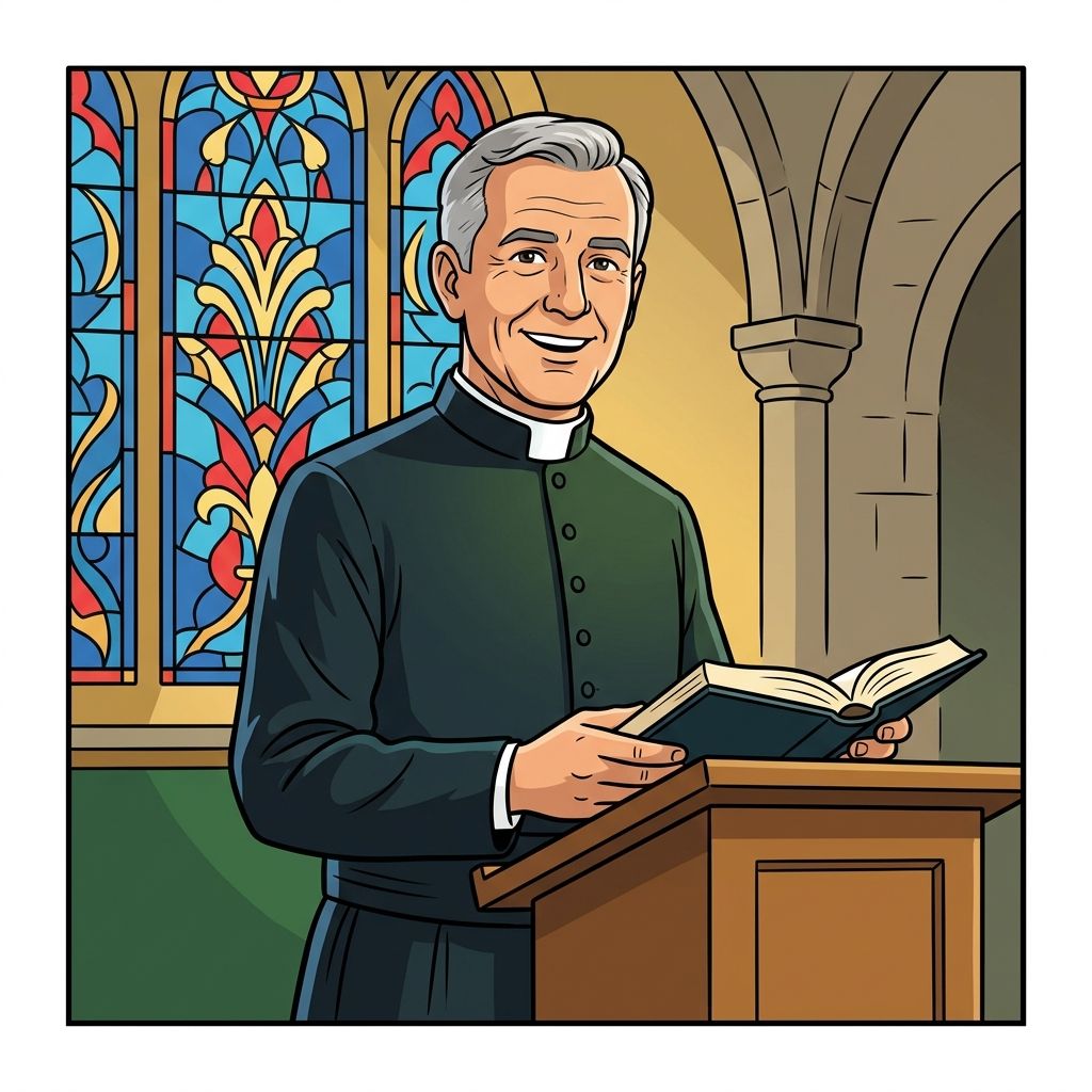 AI mnemonic illustration for the English word "clergyman"