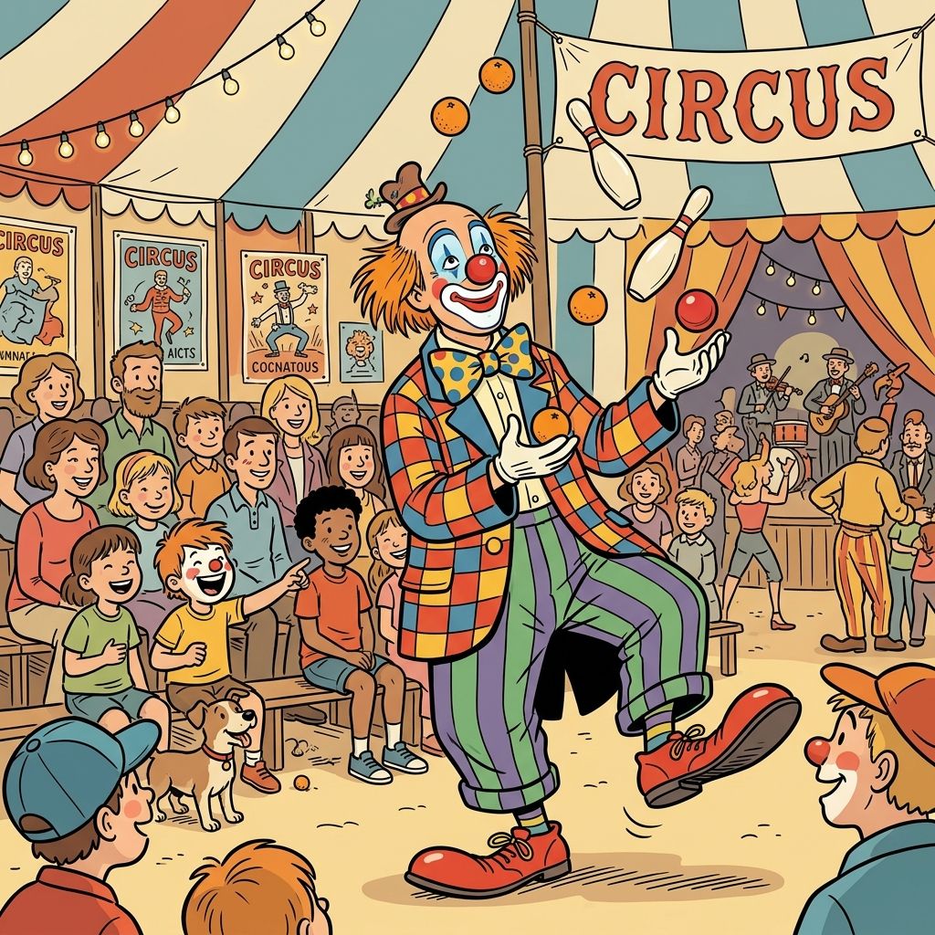 AI mnemonic illustration for the English word "clown"