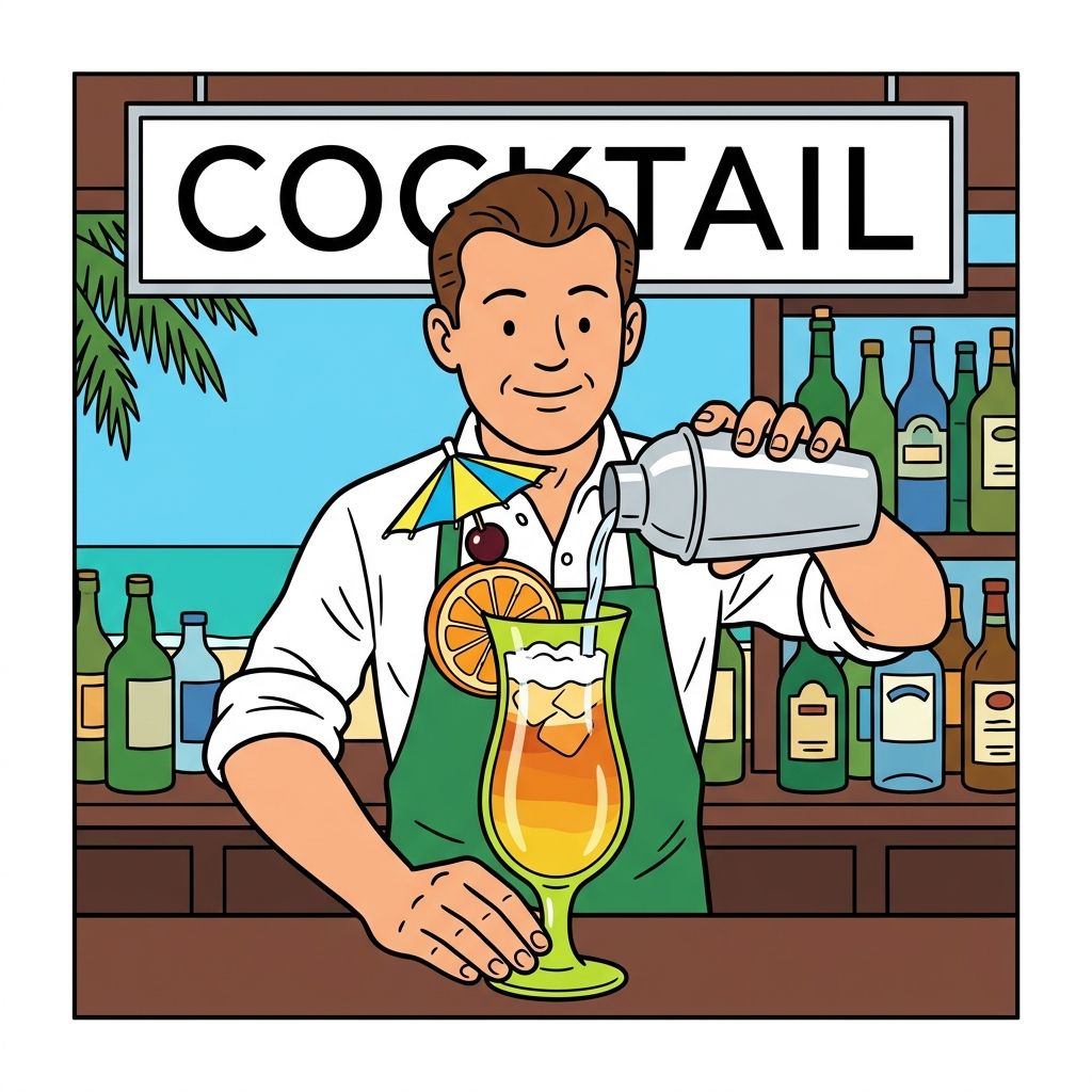 AI mnemonic illustration for the English word "cocktail"