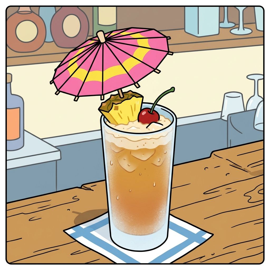 AI mnemonic illustration for the English word "cocktail umbrella"