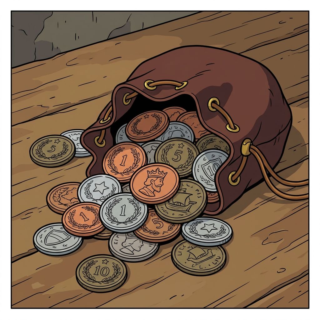 AI mnemonic illustration for the English word "coins"