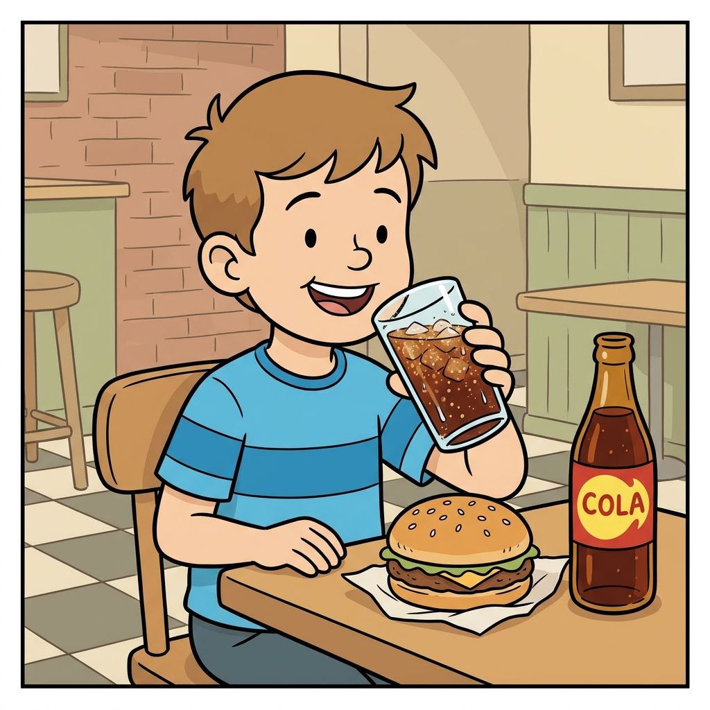 AI mnemonic illustration for the English word "cola"