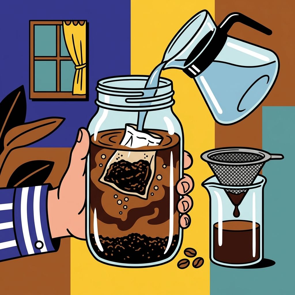AI mnemonic illustration for the English word "cold brew"