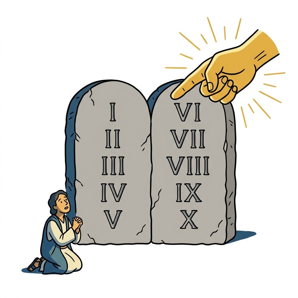 AI mnemonic illustration for the English word "commandments"