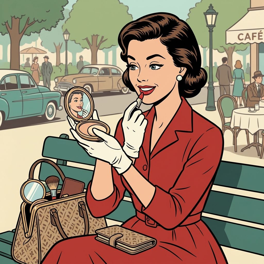 AI mnemonic illustration for the English word "compact mirror"