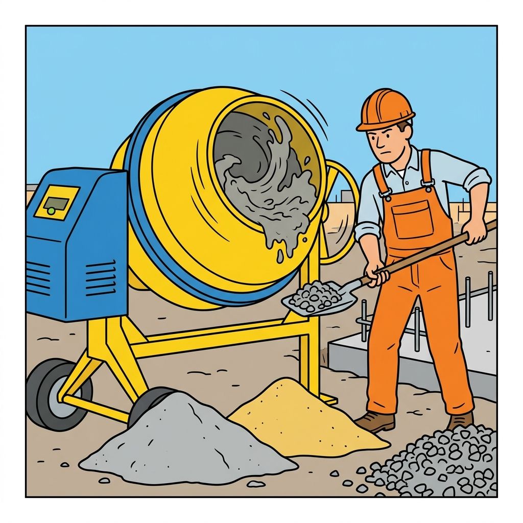 AI mnemonic illustration for the English word "concrete mixer"