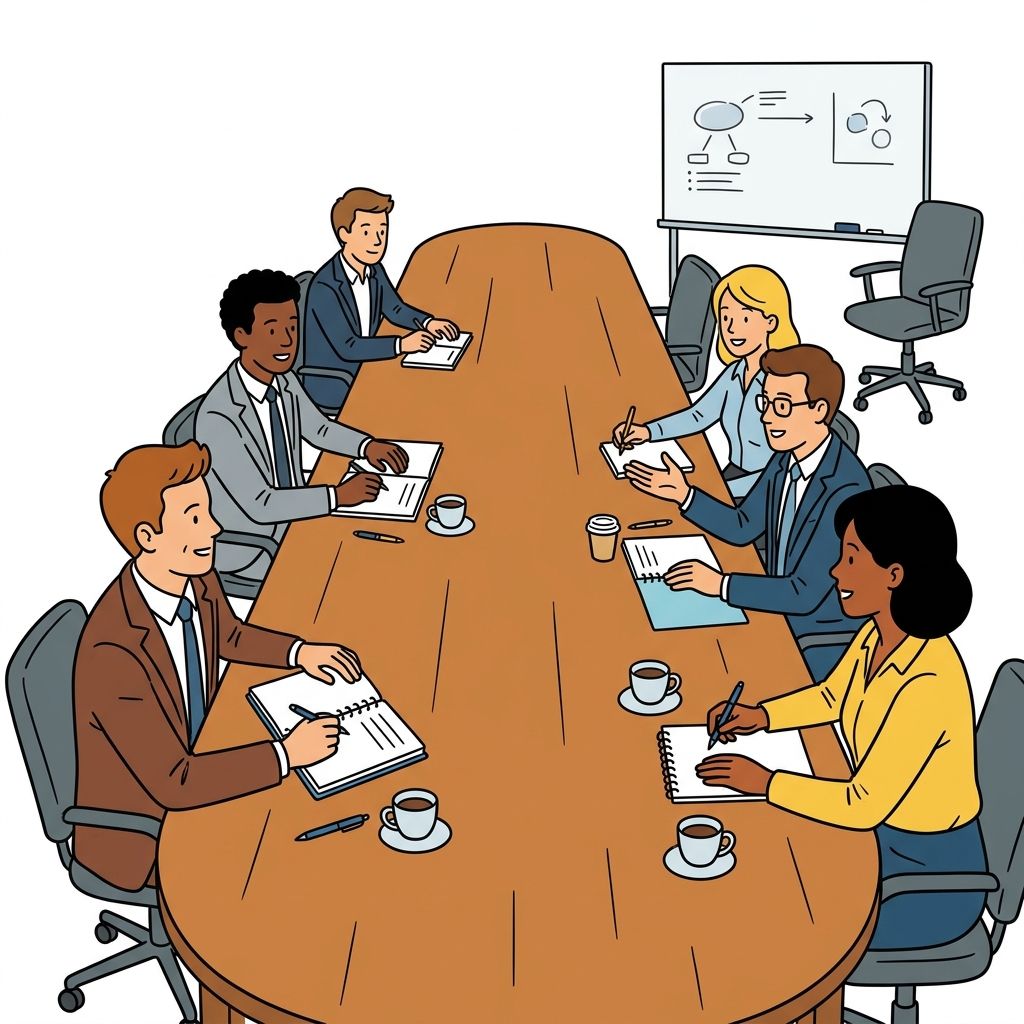 AI mnemonic illustration for the English word "conference table"