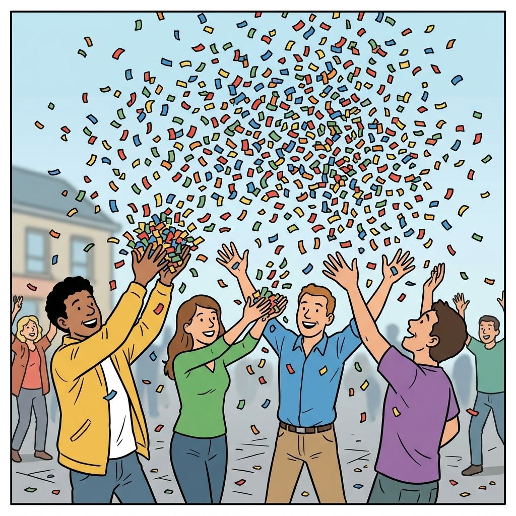 AI mnemonic illustration for the English word "confetti"