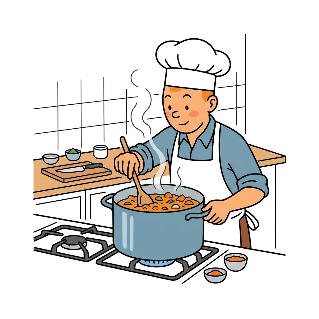 AI mnemonic illustration for the English word "cooking"