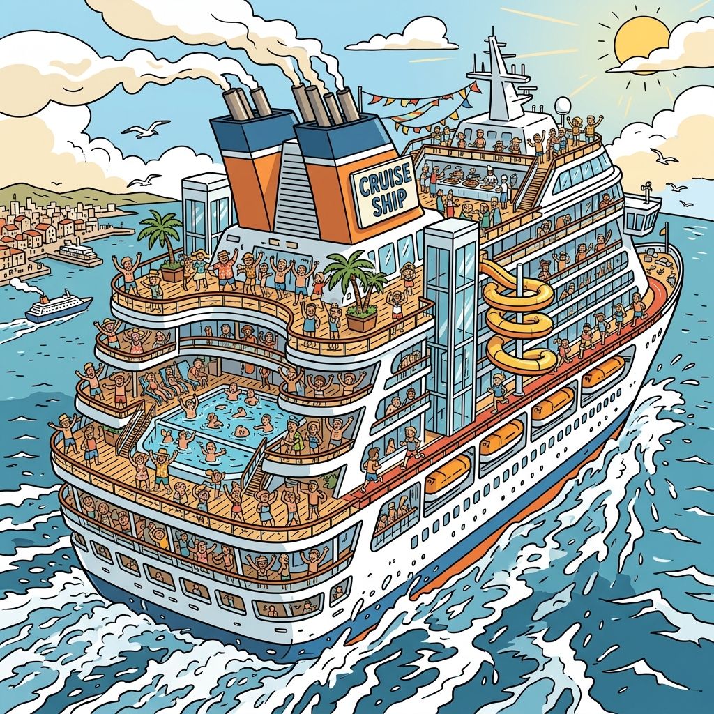 AI mnemonic illustration for the English word "cruise ship"