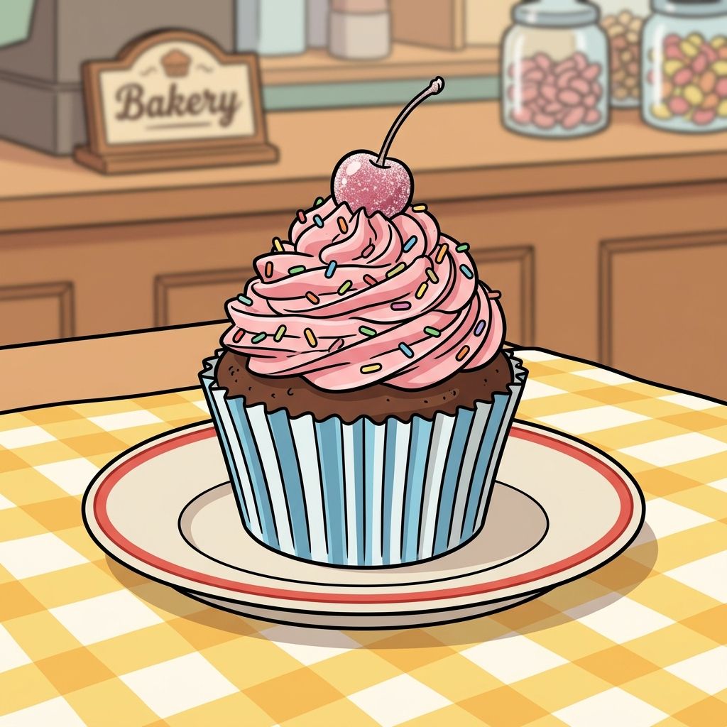 AI mnemonic illustration for the English word "cupcake"