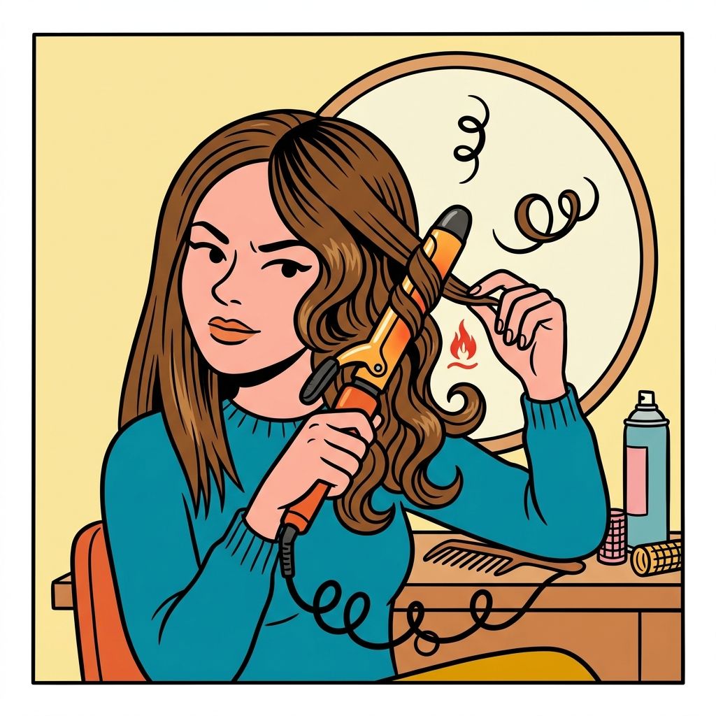 AI mnemonic illustration for the English word "curling iron"