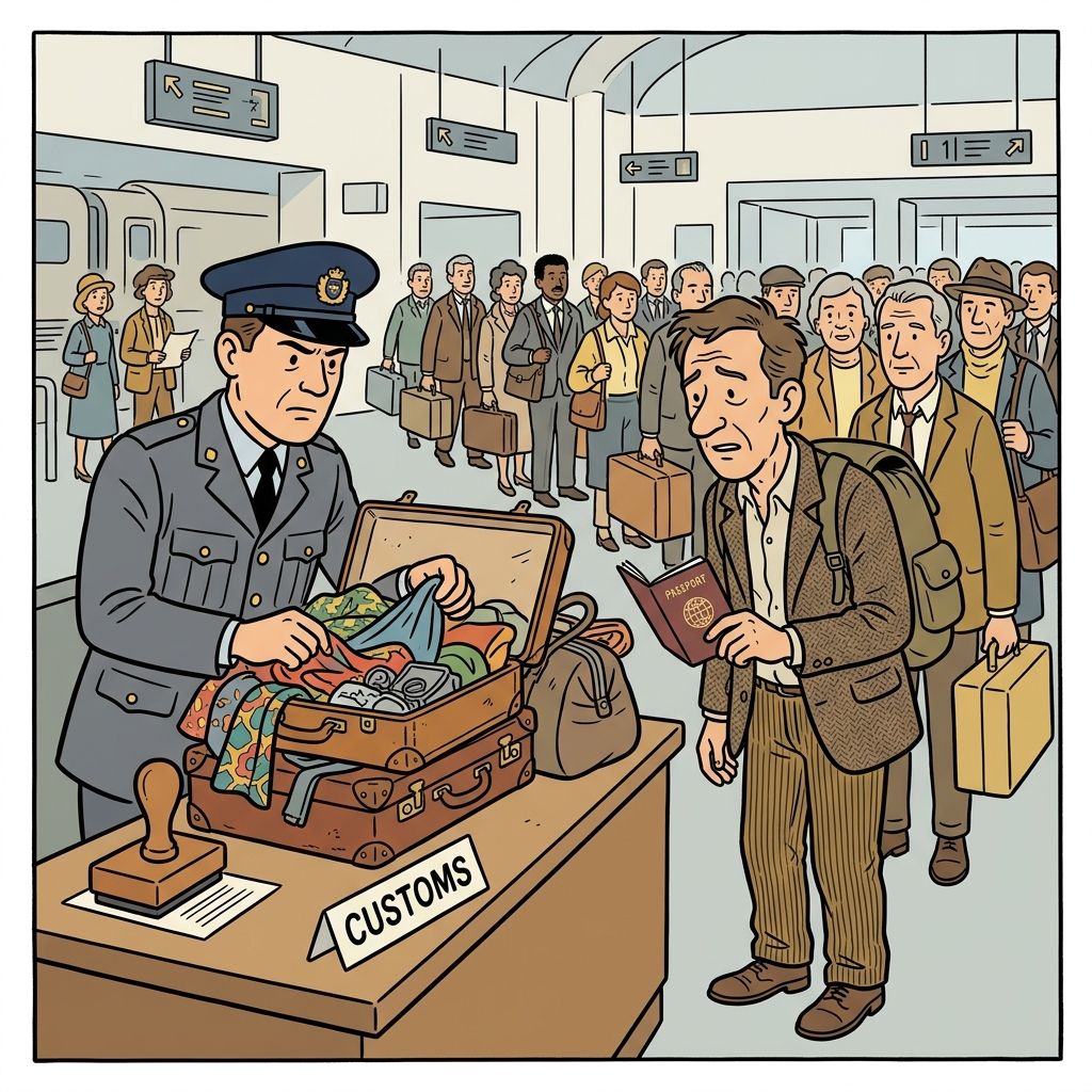 AI mnemonic illustration for the English word "customs"