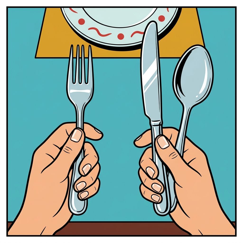 AI mnemonic illustration for the English word "cutlery"