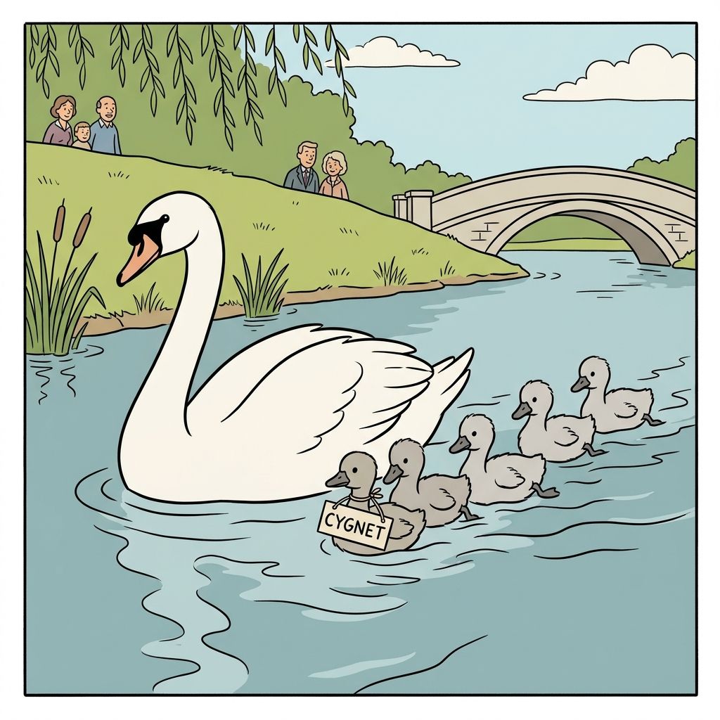 AI mnemonic illustration for the English word "cygnet"