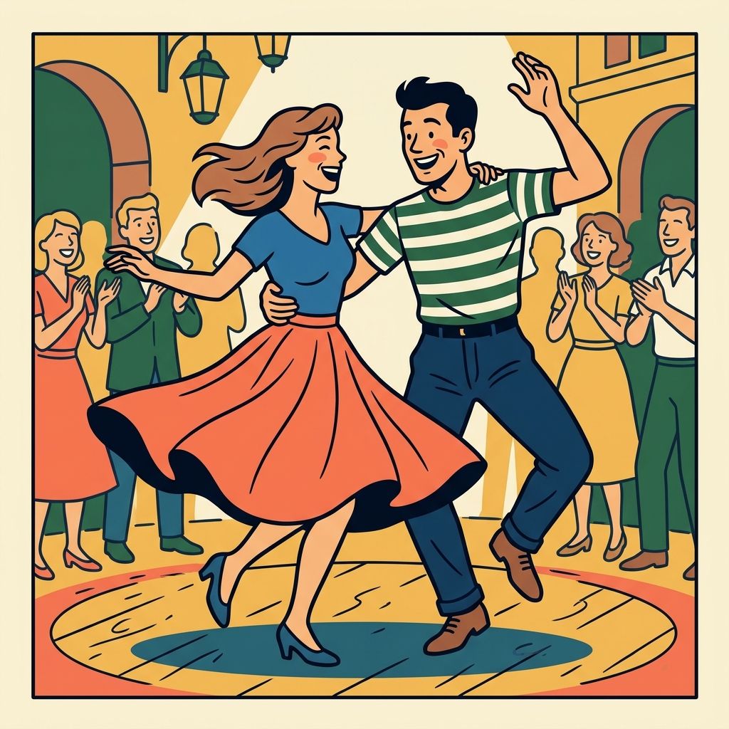 AI mnemonic illustration for the English word "dancing"