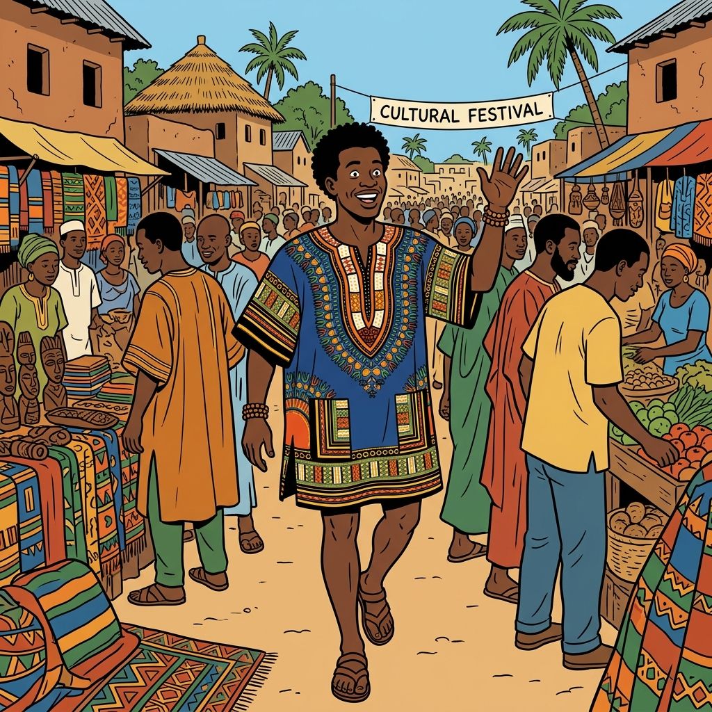 AI mnemonic illustration for the English word "dashiki"
