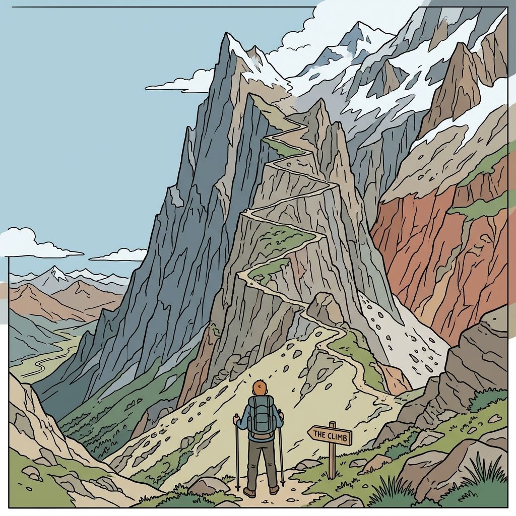 AI mnemonic illustration for the English word "daunting"