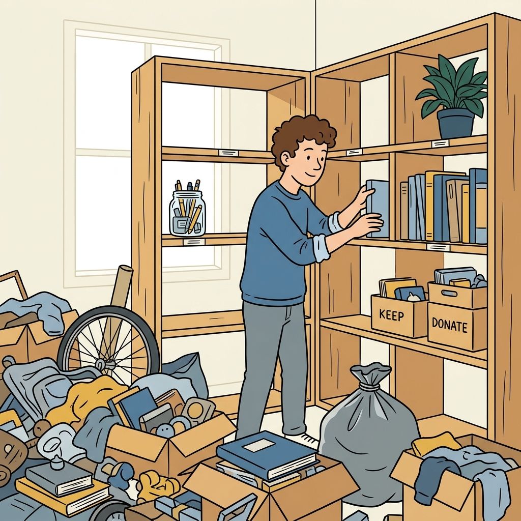 AI mnemonic illustration for the English word "declutter"