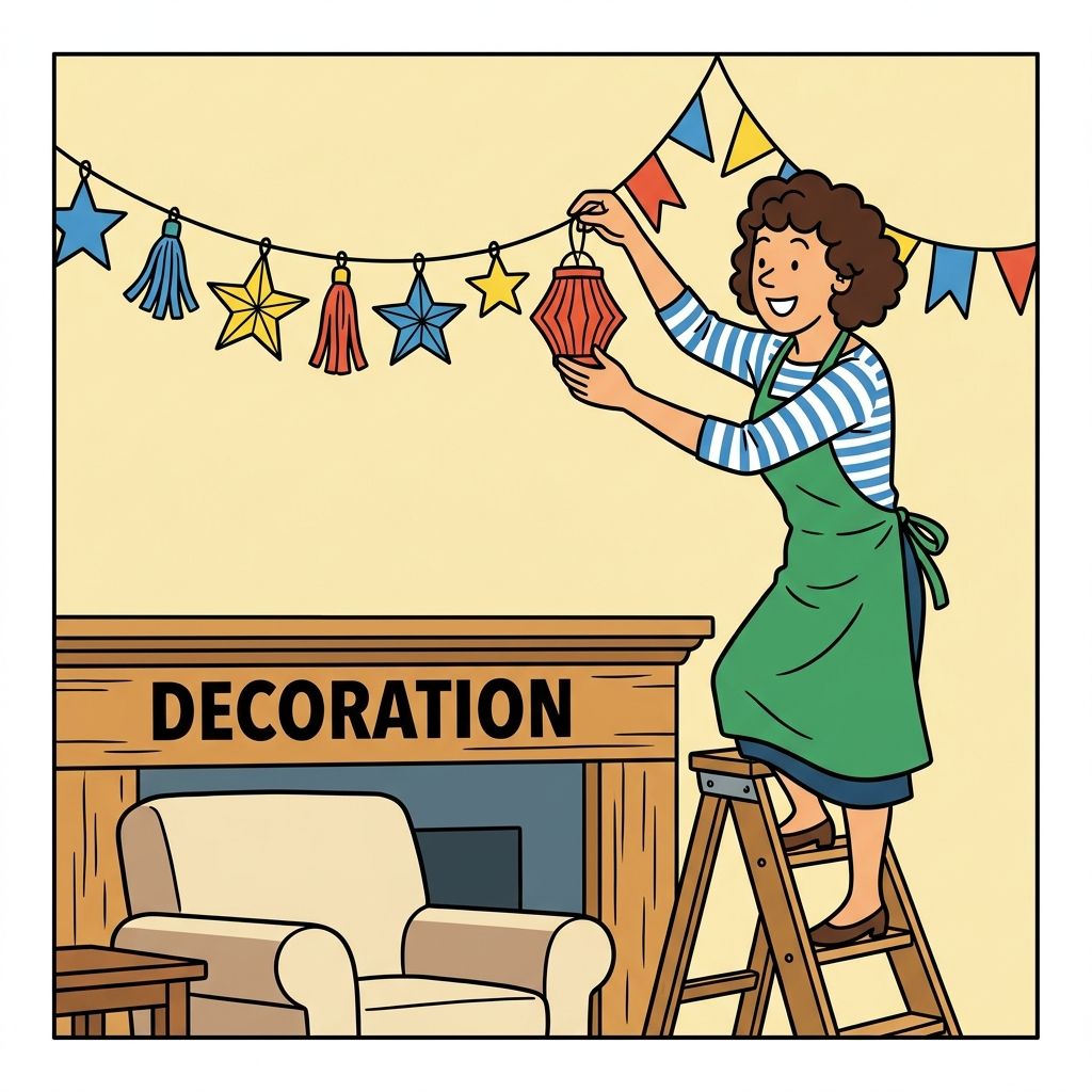 AI mnemonic illustration for the English word "decoration"