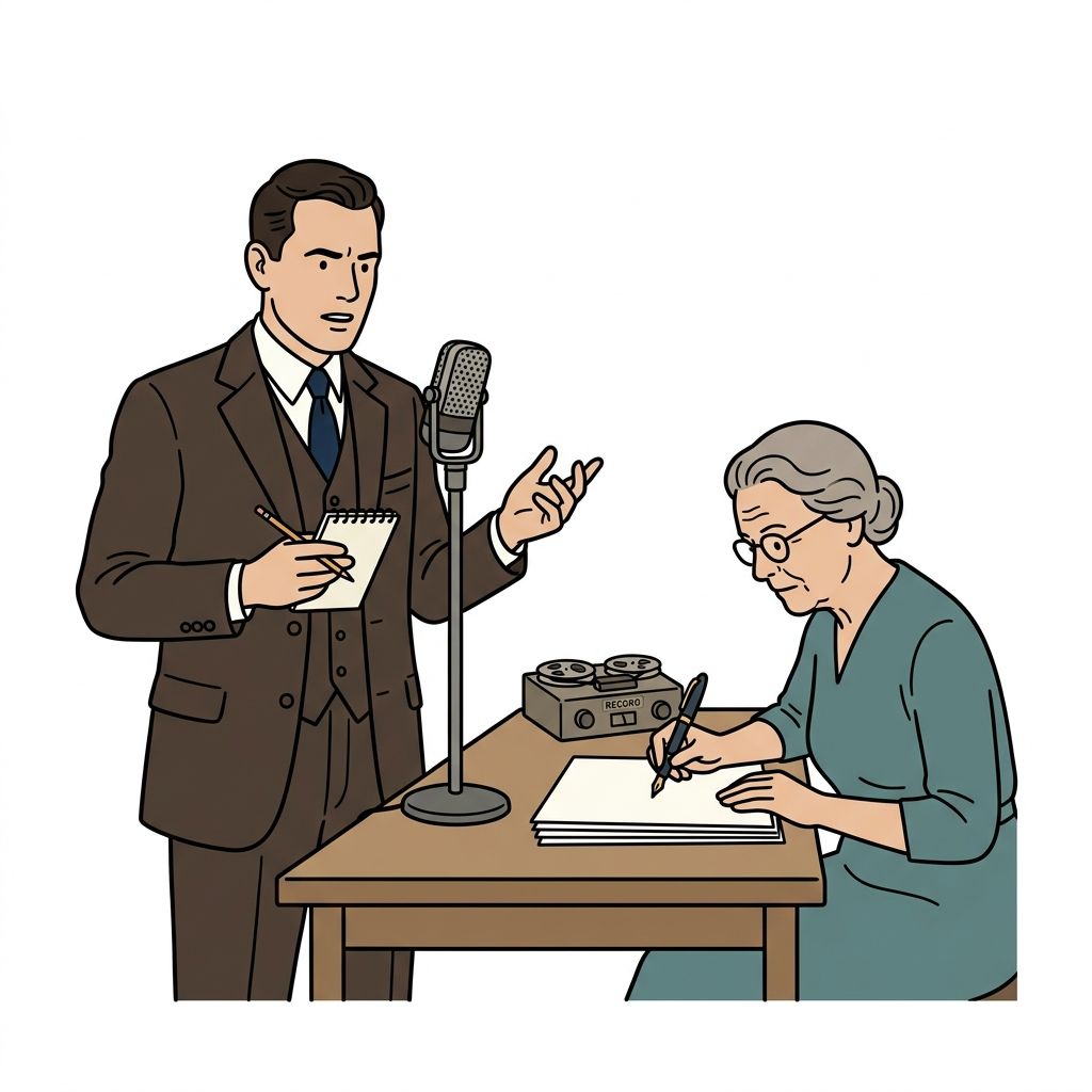 AI mnemonic illustration for the English word "dictate"