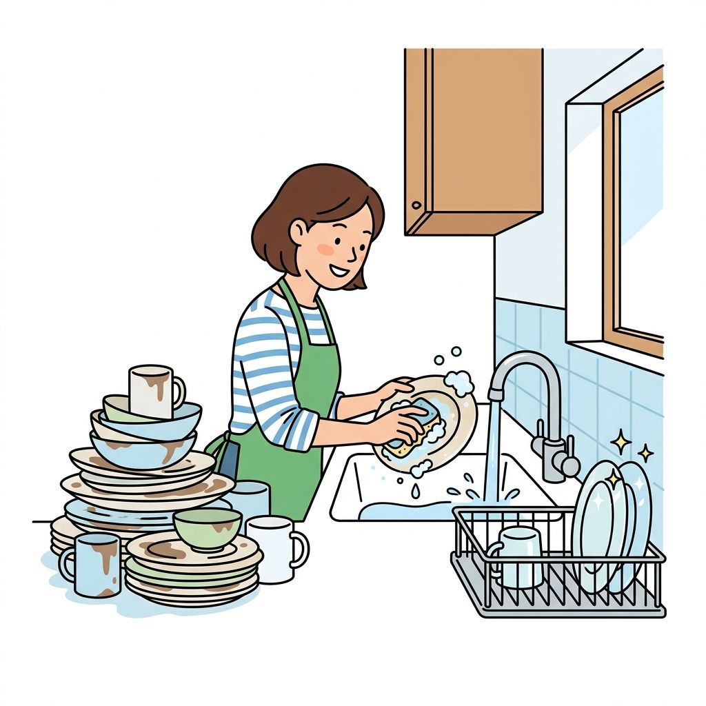 AI mnemonic illustration for the English word "dishes"
