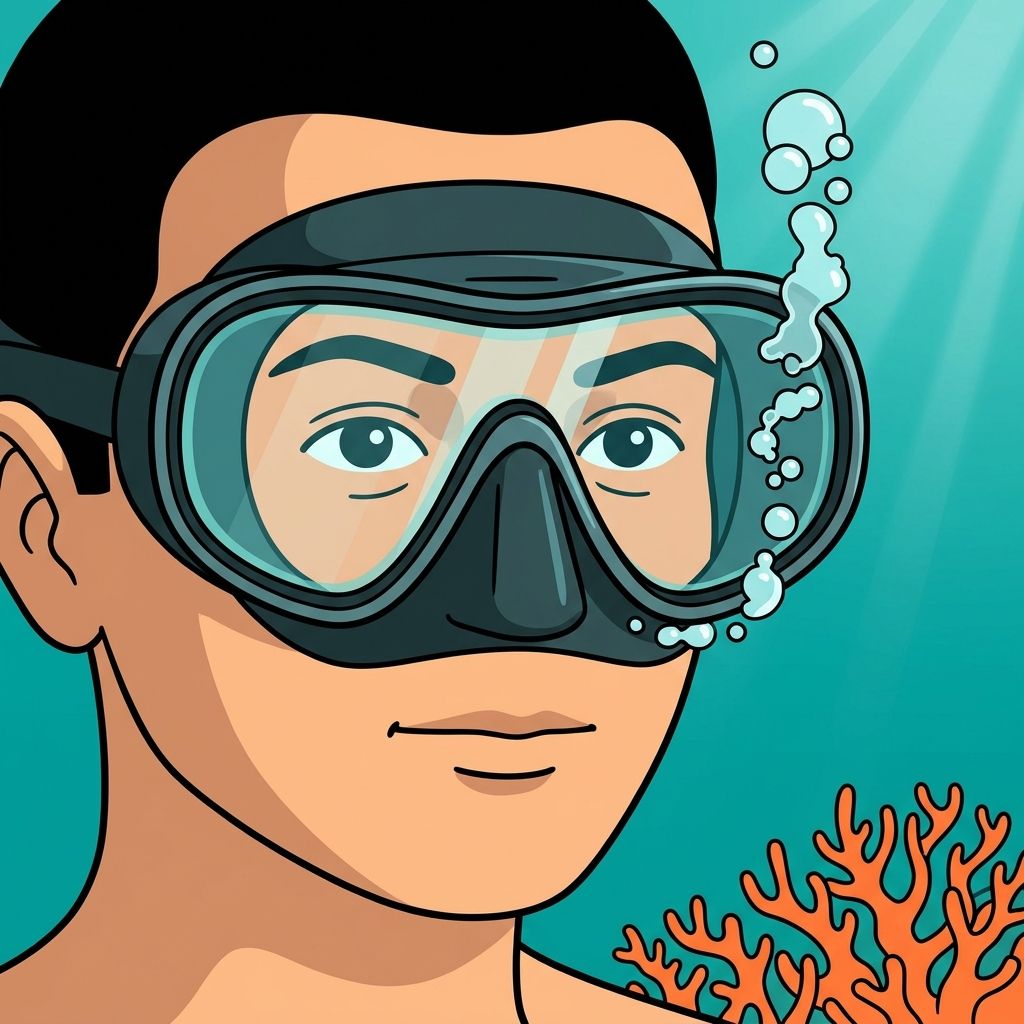 AI mnemonic illustration for the English word "diving mask"