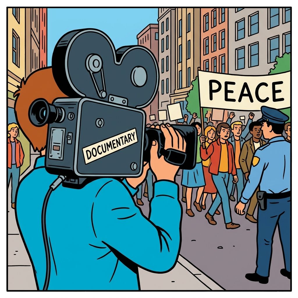 AI mnemonic illustration for the English word "documentary"