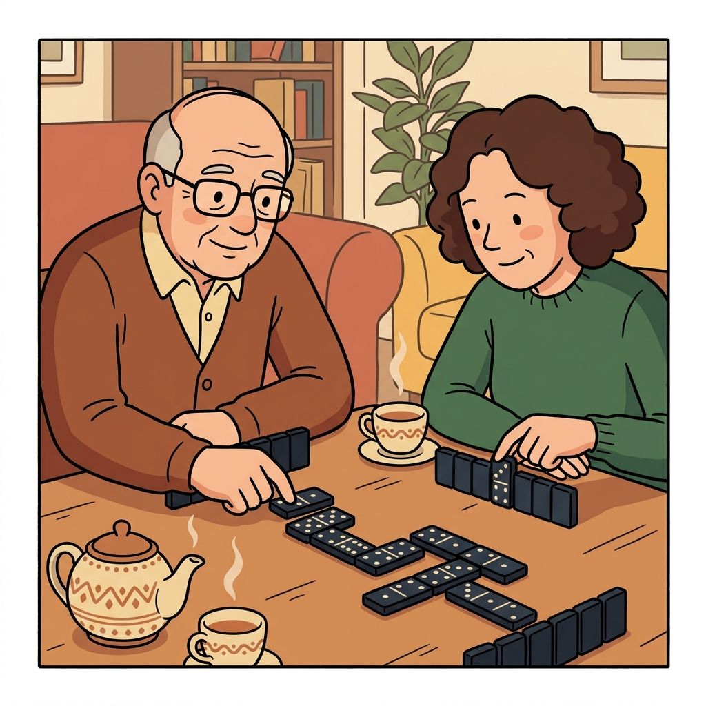 AI mnemonic illustration for the English word "dominoes"