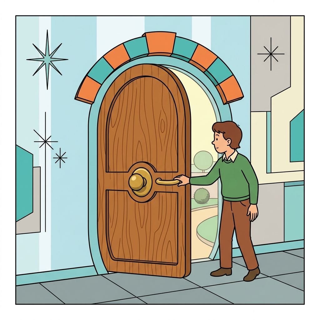 AI mnemonic illustration for the English word "door"
