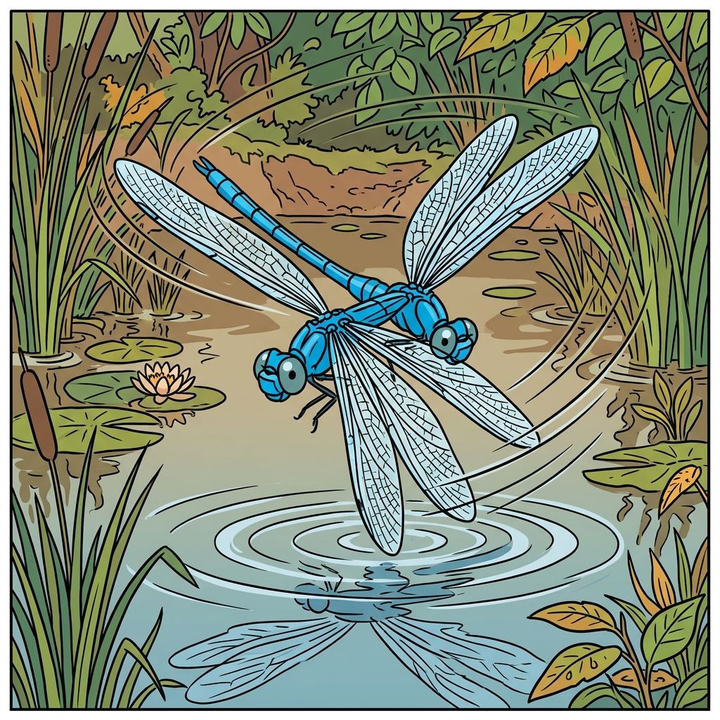 AI mnemonic illustration for the English word "dragonfly"