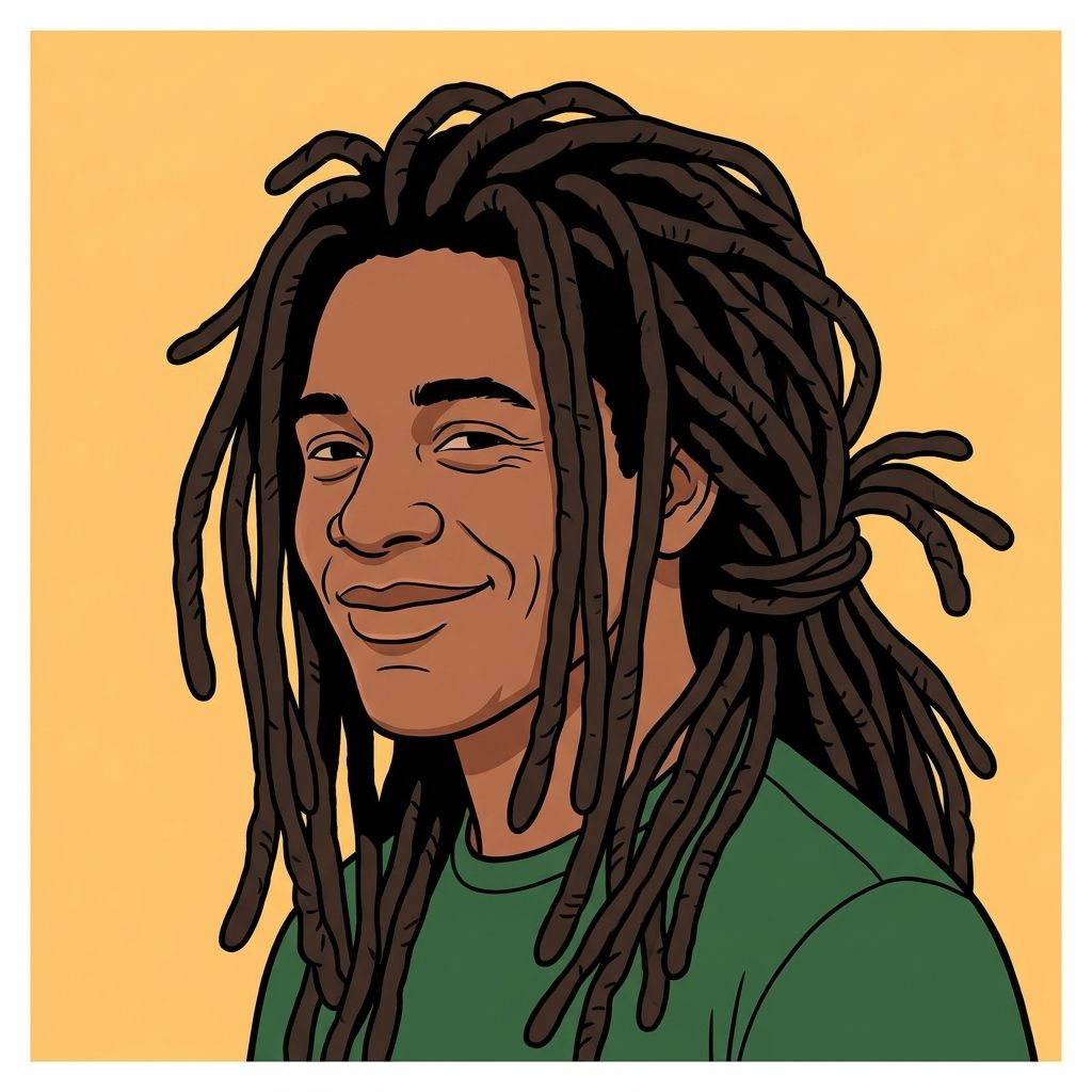 AI mnemonic illustration for the English word "dreadlocks"
