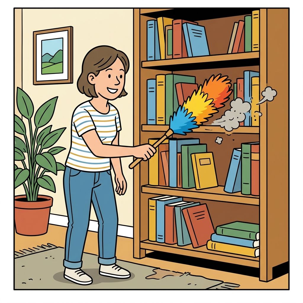 AI mnemonic illustration for the English word "duster"