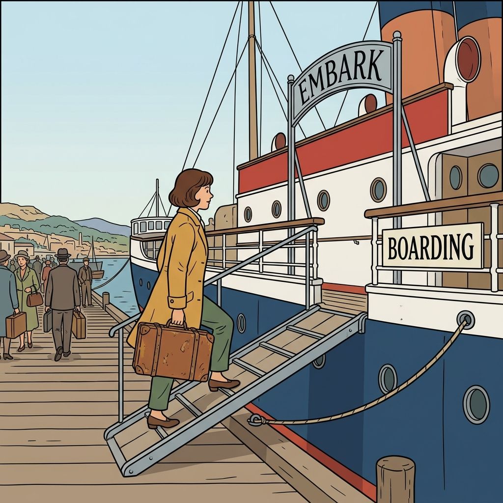 AI mnemonic illustration for the English word "embark"