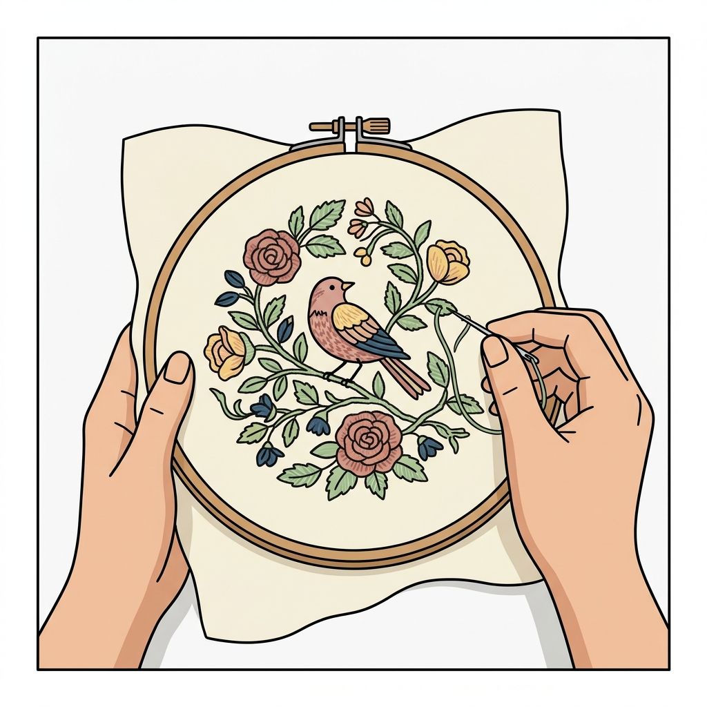 AI mnemonic illustration for the English word "embroidery"