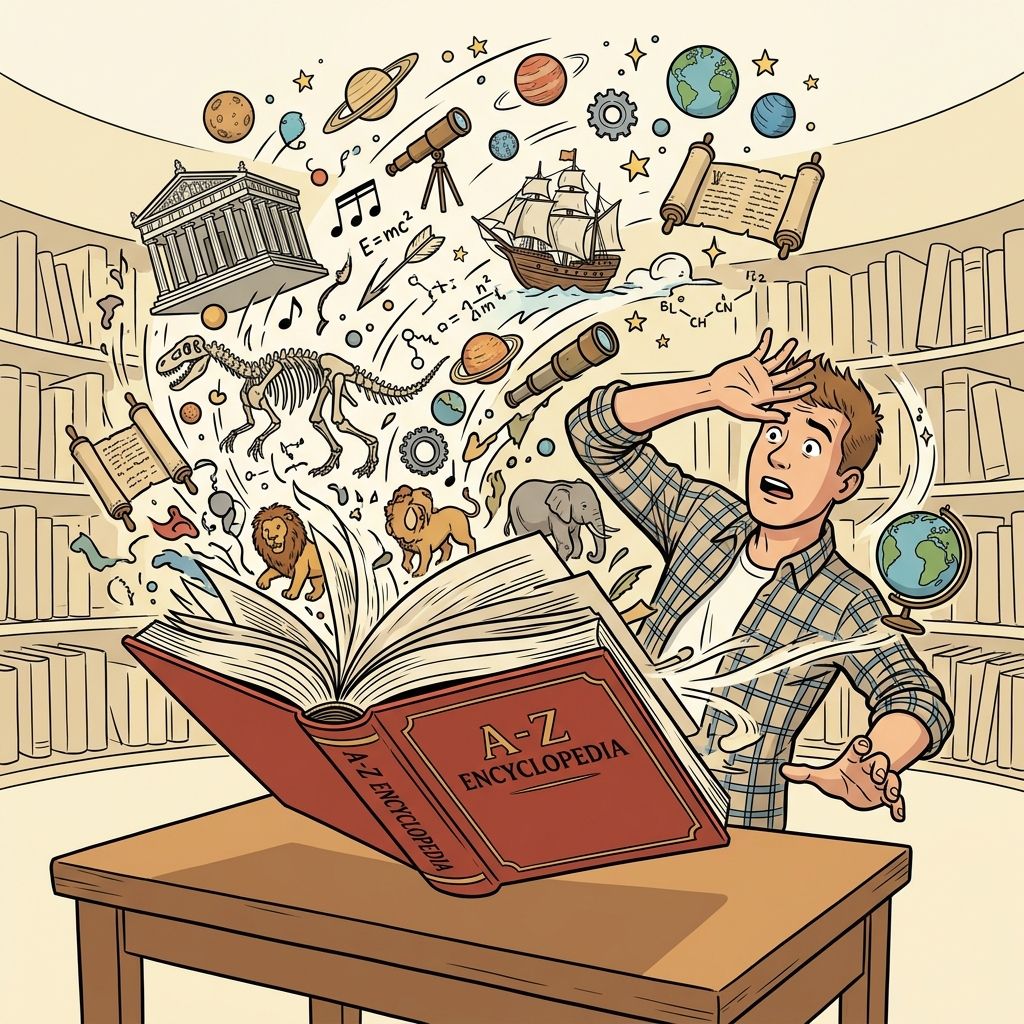 AI mnemonic illustration for the English word "encyclopedia"