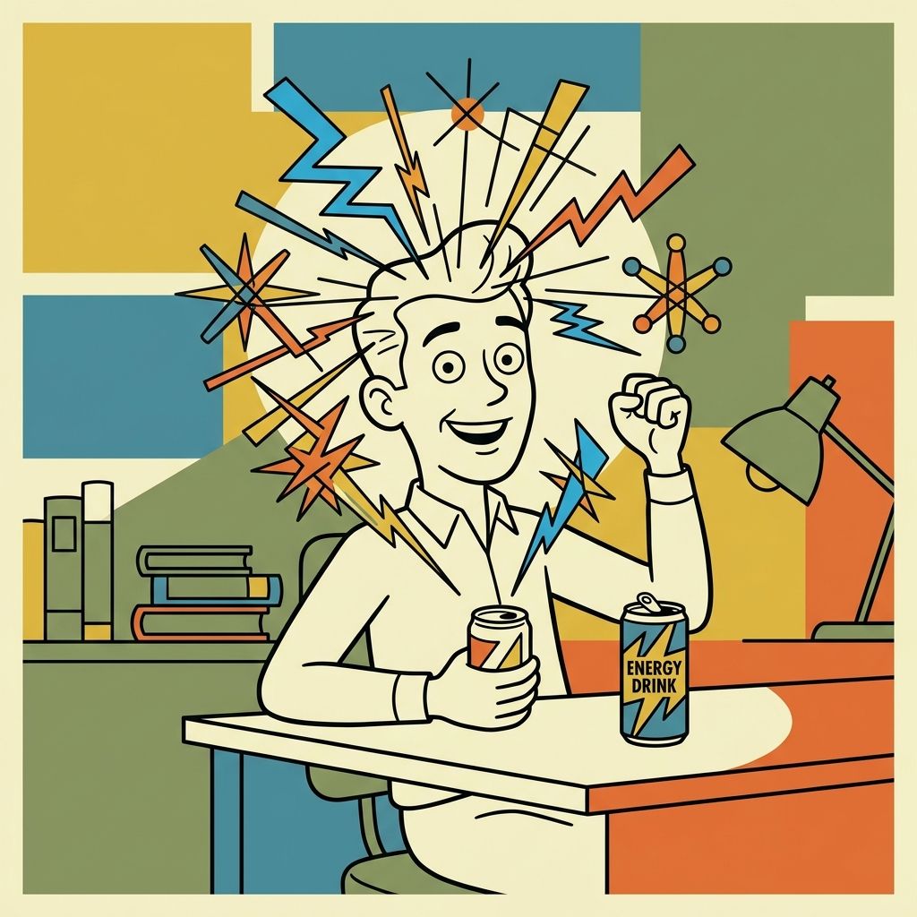 AI mnemonic illustration for the English word "energy drink"