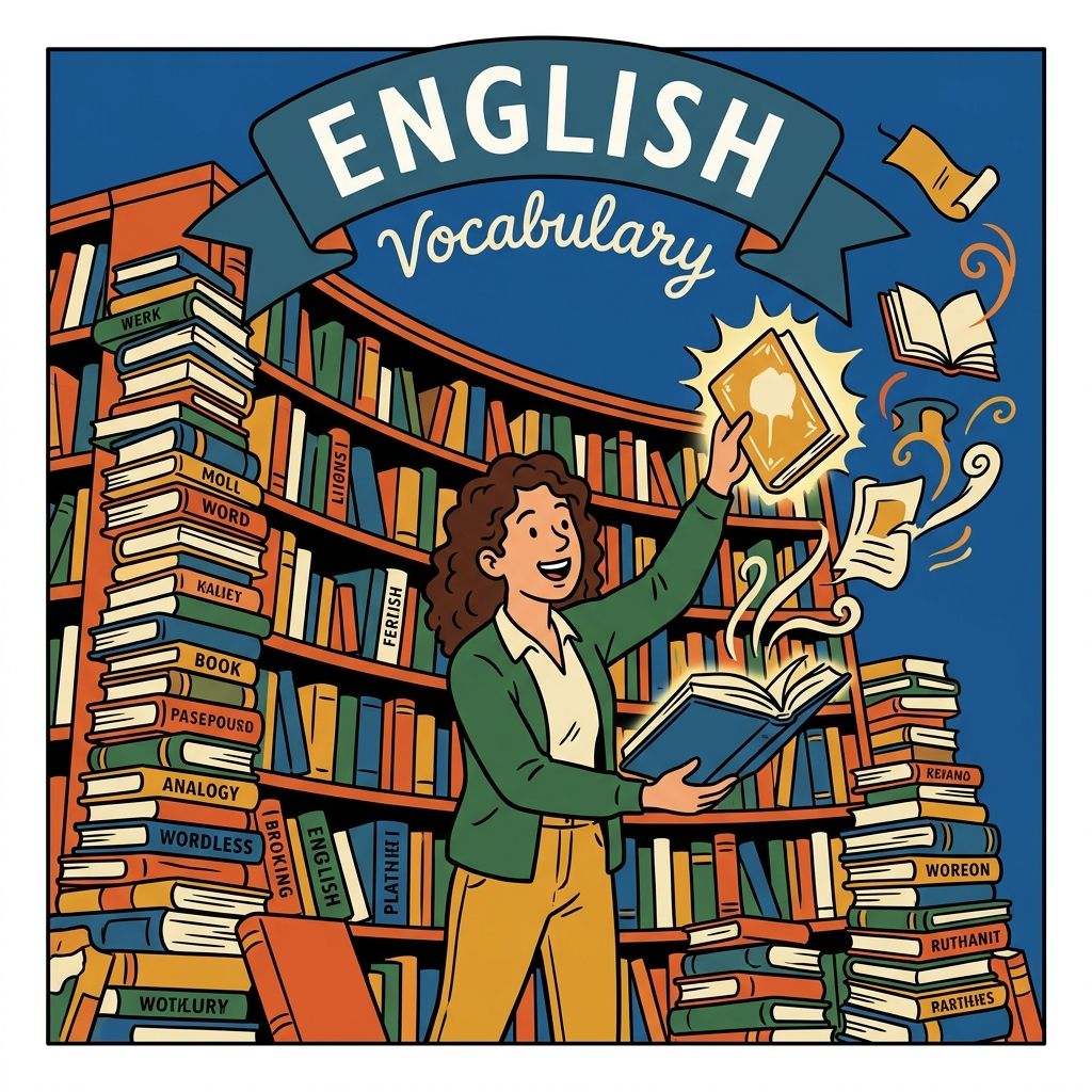 AI mnemonic illustration for the English word "English vocabulary"