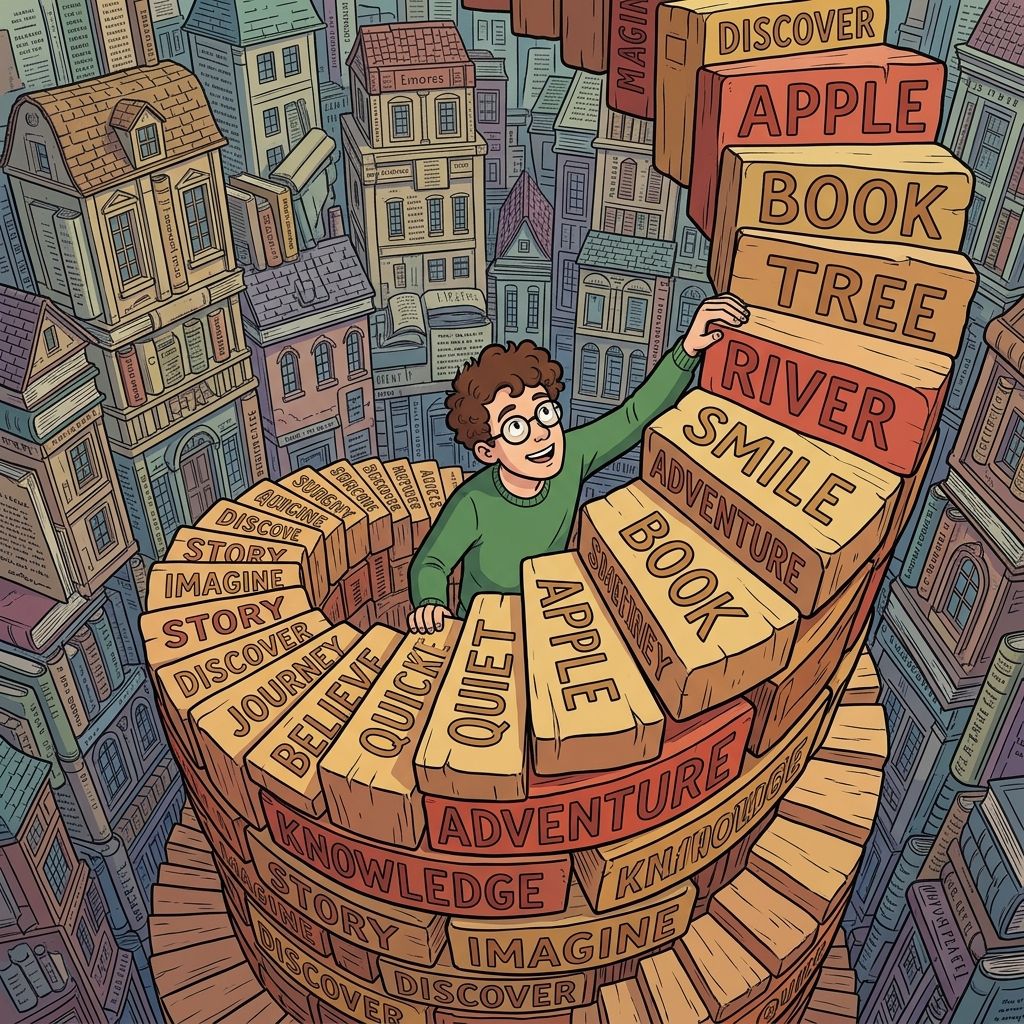 AI mnemonic illustration for the English word "English vocabulary"