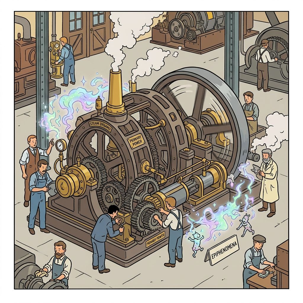AI mnemonic illustration for the English word "epiphenomena"