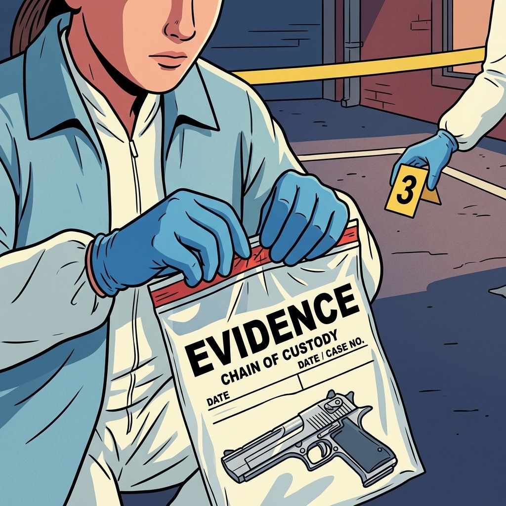 AI mnemonic illustration for the English word "evidence bag"