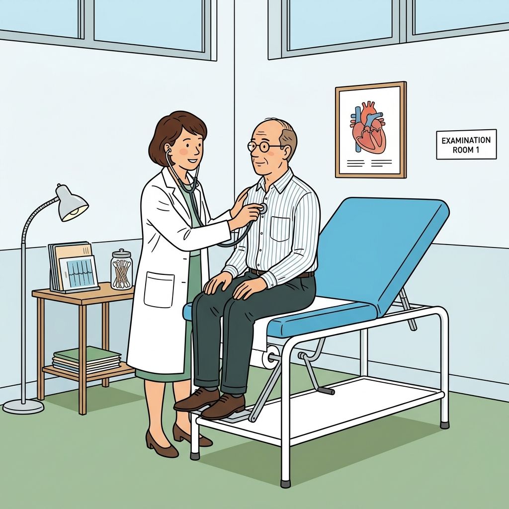 AI mnemonic illustration for the English word "examination table"