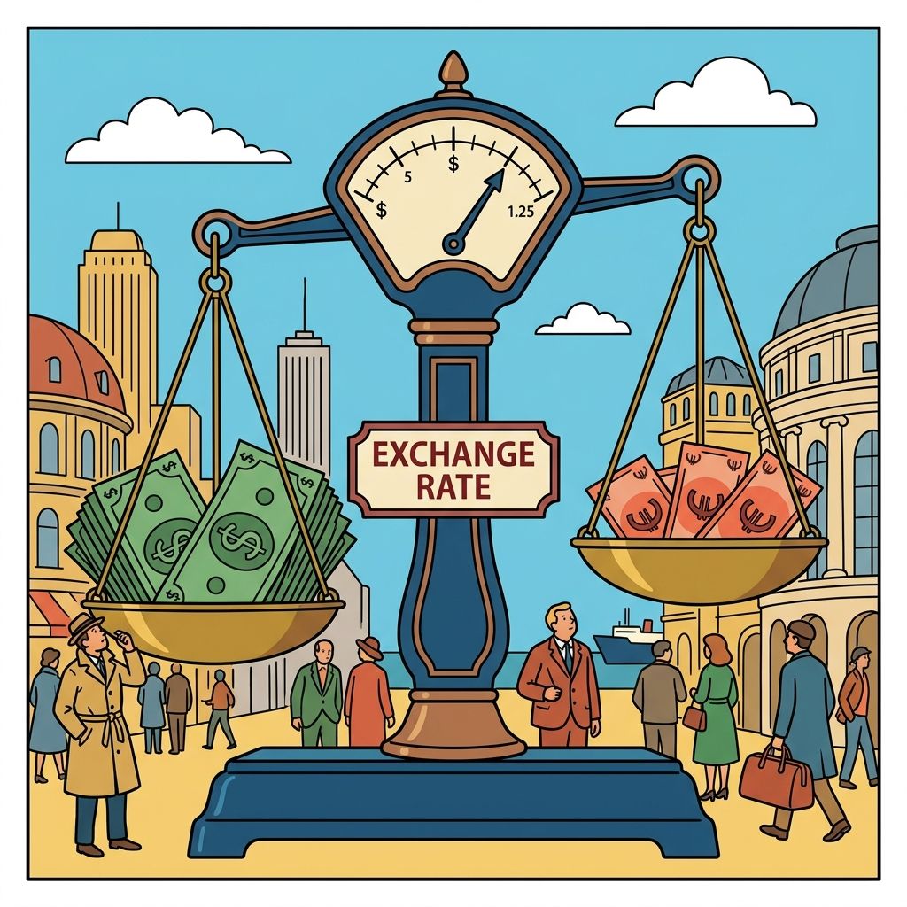 AI mnemonic illustration for the English word "exchange rate"