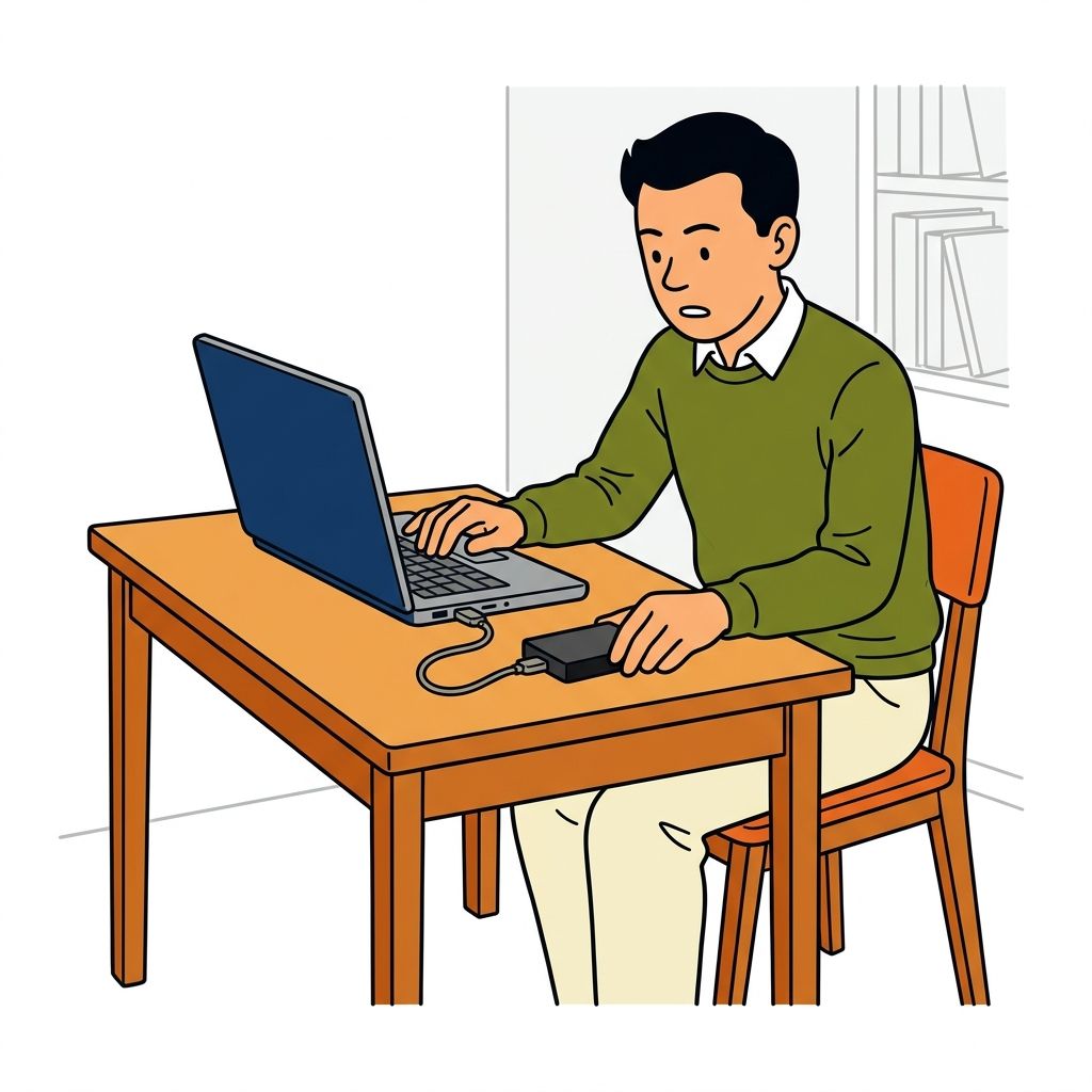 AI mnemonic illustration for the English word "external drive"