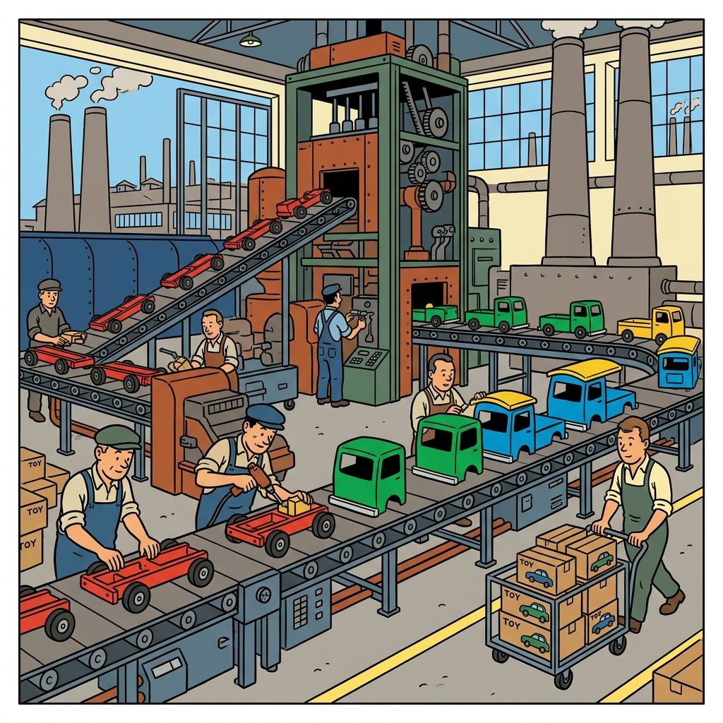 AI mnemonic illustration for the English word "factory"